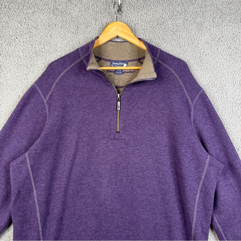 Tommy Bahama Sweater XL Brown/Purple Reversible Cable-Knit Heavyweight 1/4 Zip - Picture 2 of 16